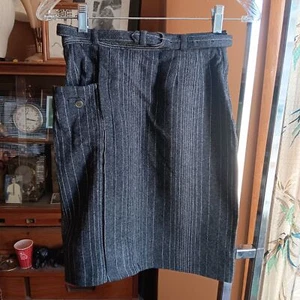Vintage 1950's Womens Skirt 24" MAYFAIR CHARCOAL GREY PINSTRIPE WOOL BELTED MCM - Picture 1 of 10