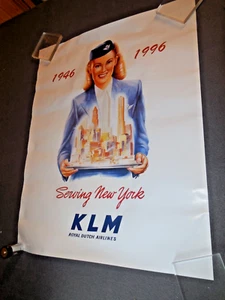 PO1 1996 KLM poster Aircraft Serving New York Royal Dutch Airlines 50th 22x28 - Picture 1 of 7