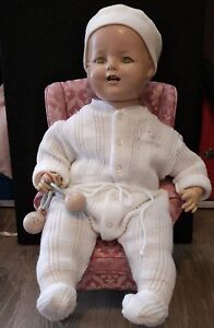 Vintage 1928 Horsman Composition Doll BABY- 22 Inch EIH Co. W/Rattle 