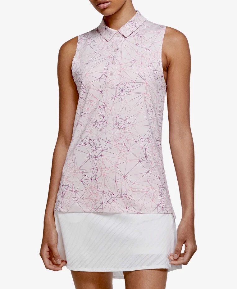 Nike Women's Fairway Fall Print Sleeveless Golf Polo Shirt Top M Pink Lilac