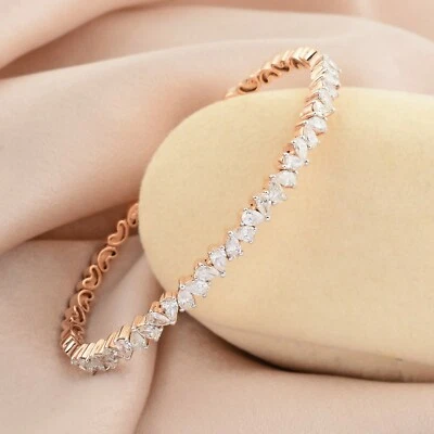 Pear Lab Grown CVD Diamond Cuff Bangle Bracelet 18k Rose Gold Jewelry 2.45 Ct. - Image 1 of 4