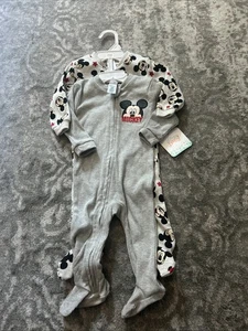 2 Pc Set Disney Baby Boys Mickey Mouse Cotton Blend Footie Sleep & Play 6-9M NWT - Picture 1 of 5
