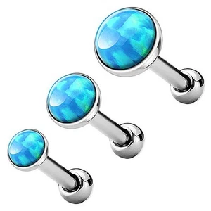 Tragus Cartilage Helix Ear Universal Piercing Plug with Flat Opal Stone - Picture 1 of 15