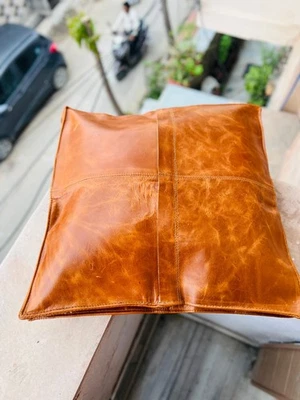 Puf otomano marroquí de cuero de cabra genuino hecho a mano de colección Foto 1 de 4