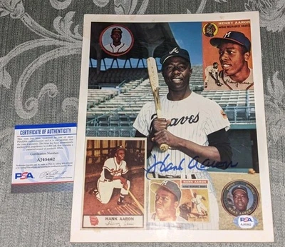 Hank Aaron Atlanta Braves Signed Display Photo Piece PSA/DNA - Image 1 of 4