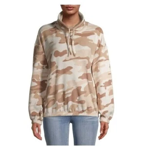 Derek Heart Women's Cinched Waist Funnel Neck Sweatshirt in Neutral Camo Small - Picture 1 of 6