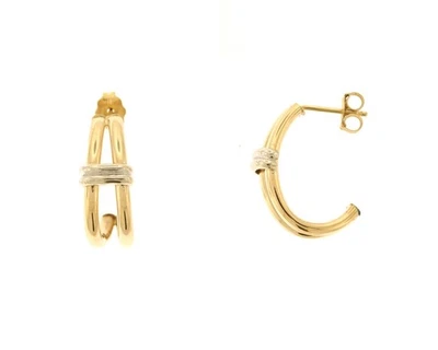 14K Two Tone Yellow & White Gold Cuff Half Hoops Hoop Earrings - Image 1 of 4