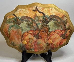 Herbst Kürbis Decoupaged Serviette auf Holzsockel mit Holzständer 9,25” x 6,5” x 0,75” - Bild 1 von 11