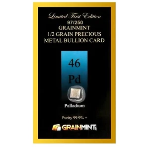 1/2 GRAIN 99,9% PURE PALLADIUM GRAINMINT CERTIFIED IN COA CARD - Bild 1 von 3