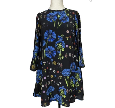 Maeve by Anthropologie Dress Womens XS Black Blue Floral Silk Open Back Boho - Image 1 of 4