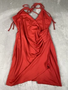 Fashion Nova Women’s Large Red Bodycon Mini Dress Wrap Stretch V-neck Strappy - Picture 1 of 9