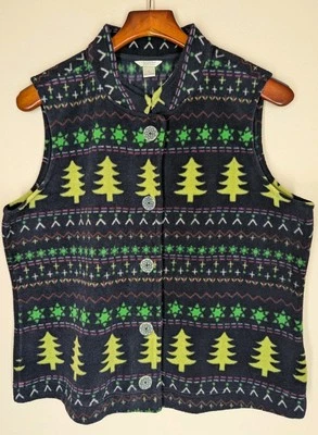 Жилет флисовый CHRISTOPHER & BANKS размер XL рождественские ели снежинки - Изображение 1 из 4