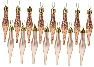 Pack of 15-8.5cm, 85mm (3.4") Droplet Baubles - Matte & Glitter Rose Gold - Image 1 of 4