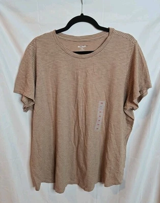 Old Navy women plus size 2X brown strip short sleeve cotton t-shirt - Image 1 of 4