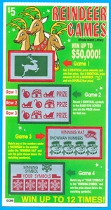 1999 Rhode Island lottery expired scratch ticket Reindeer Games unscratched MINT - Picture 1 of 2