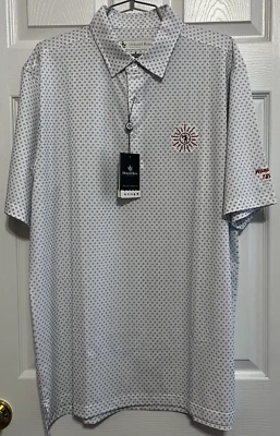 Camisa polo masculina clássica golfe Donald Ross, média, branca/marinha/porto, nova com etiquetas - Imagem 1 de 4