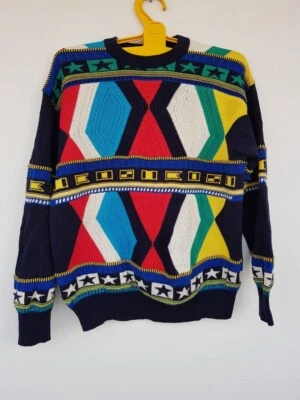 Suéter Geométrico Vintage Dalmine Uomo Tejido Algodón Vibrante Colorido Talla XL 54 Foto 1 de 4