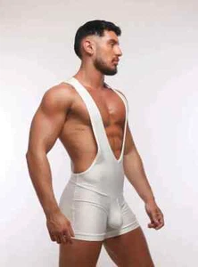 SUKREW V-Neck Singlet Bum Accentuating Bodysuit Low-Cut Side in Shimmer White 38 - Picture 1 of 6