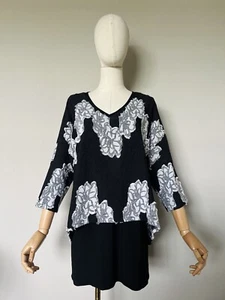 Frank Lyman Womens Size US 12 Black White Floral Textured Layered Tunic Top - Picture 1 of 14