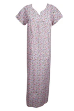 Boho Women's Cotton Maxi Dress Pink,Blue Floral Print Cotton Sleepwear Dresses L