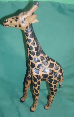 Orejas de cuero vintage de papel maché 9" ojos de vidrio de jirafa de pie Foto 1 de 4