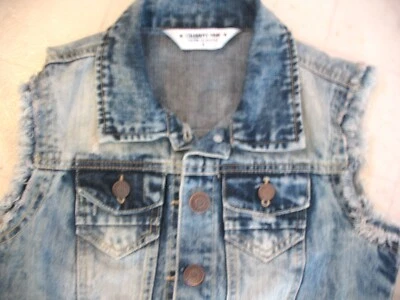 Celebrity Pink  Women's sz S Denim Jean Vest light wash Cotton blend Fringe arm - Image 1 of 4