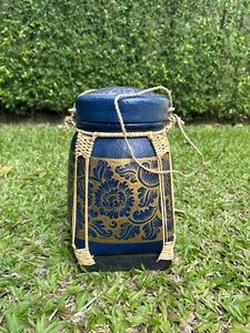 Thai Lanna Woven Bamboo Storage Box Hand Painted Home Decor Vintage Style - Picture 1 of 8