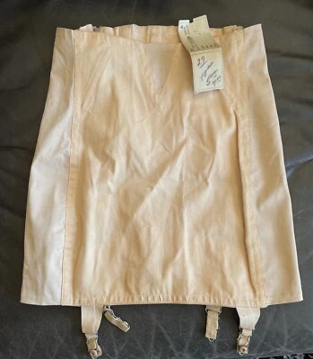 Vintage 1940s Pink Nude Panel Girdle Open Bottom Garter Clips NEW Old Stock - Image 1 of 4