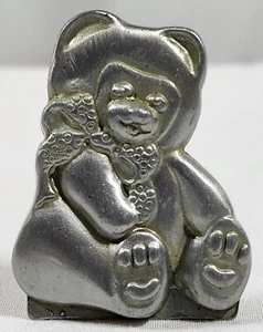 Vintage Pewter Teddy Bear w/Bow Figurine 1.5" Cake Decor Keepsake - Picture 1 of 5