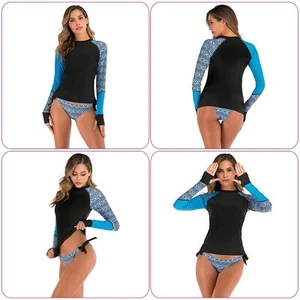 2Pcs Women Swimwear Long Sleeve Swimsuit Swim Shirt Bathing Wetsuit Surfing Swim - Picture 1 of 14
