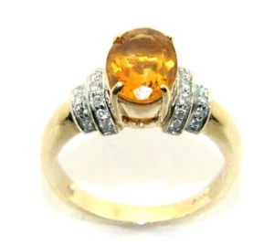 Mujer / 9ct/9carat Anillo Oro Amarillo Con Citrina y Diamante Piedras Talla M - Imagen 1 de 9