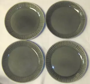 SET OF 4 LAURIE GATES AMALIE GRAY / GREEN Reactive Glaze 10" DINNER PLATES XLNT - Picture 1 of 10