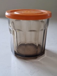 Vintage Arcopal Smoked Glass  Jar Stock Pot Orange Plastic Lid 500ml - Picture 1 of 8
