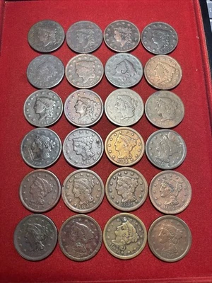 US Large Cent (24) Coin Lot 1816–1856  Early Copper Collection  Free Shipping - Image 1 of 4