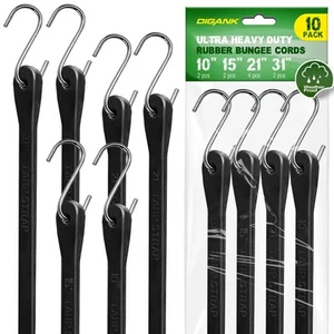 Bungee Cords with Hooks (10 Pack) Heavy Duty Outdoor Rubber Tarp Straps in 10... - Picture 1 of 6
