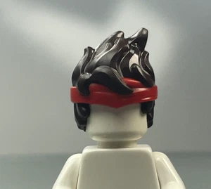 LEGO Dark Brown Minifigure Hair Spiked Up Red Bandana Kai Ninjago Part - Picture 1 of 10