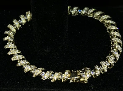 Elegant Safety Clasp 925 Sterling Silver Gold Wash Vermeil Tennis Bracelet 8” - Image 1 of 4