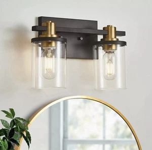 2 Light Bathroom Vanity Light, Black and Gold Bathroom Light Fixtures - Picture 1 of 5