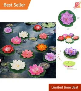 12 Pcs Foam Floating Lotus Flower 4.3" Pond Decor Lifelike Home Garden Ornament - Picture 1 of 9