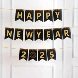 Happy New Year 2025 Banner Garland Decoration, Glitter Paper Lettering - Picture 1 of 6