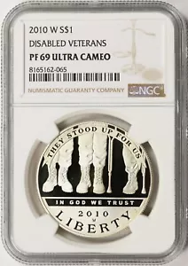 2010-W Disabled Veterans $1 Commemorative Silver Dollar NGC PF69UCAM - Picture 1 of 2