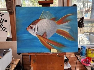 Fish Painting In Oil 18 X 24" On Canvas - Picture 1 of 1