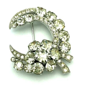 Eisenberg Crescent Flower Rhinestone Brooch Vintage - Picture 1 of 12