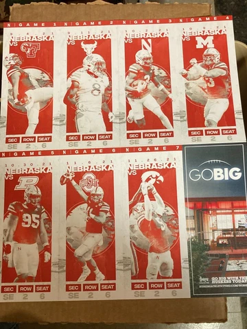 2021 Nebraska Cornhuskers Football FULL SEASON UNSEPARATED Tickets Cover