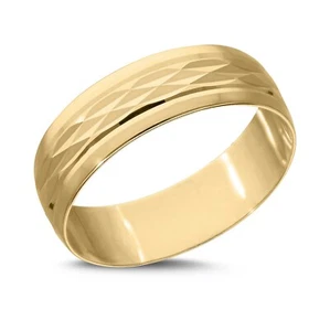 9ct Personalised GROOM Wedding Ring, Single Wedding Band, Diamond Cut Ring, 6mm - Picture 1 of 3