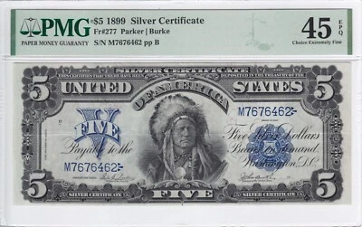 1899 $5 Silver Certificate Note Indian Chief FR# 277 PMG XF45 EPQ M7676462 - Image 1 of 2