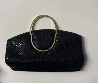 Bolso de Mano Warren Reed Vintage Años 70 Malla de Metal Negro con Asas Doradas Plegables Foto 1 de 4