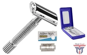 Men’s Traditional Classic Double Edge Chrome Shaving Safety Razor + 5 Blades - Picture 1 of 3