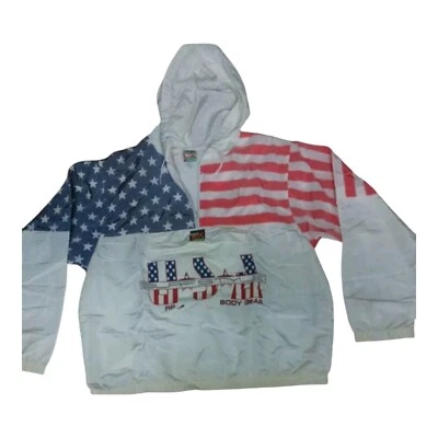 Vintage Windbreaker Surf Style Jacket One Size America Flag USA 1/4 Zip Pullover - Image 1 of 4