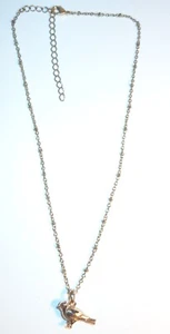 COLLAR COLGANTE PÁJARO PETIRROJO TONO DORADO BRILLANTE VINTAGE EN HERMOSA CADENA DE 16" - 19" - Imagen 1 de 4